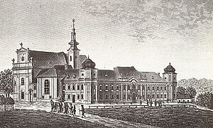 Johann Hollnsteiner/Friedrich Mehl, Schloss Heiligenkreuz-Gutenbrunn, Kupferstich, um 1835, NÖLM